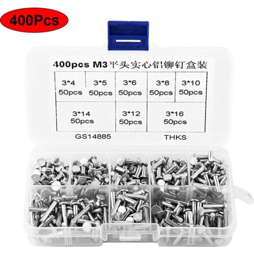 400Pcs / Box Special Flat Head Solid Aluminum Rivet Aluminum Rivet Hand Flat Head Rivet Box M3 Series