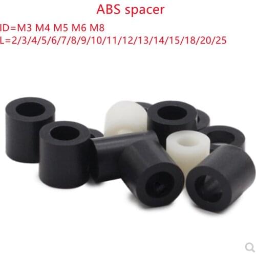 50pcs M3 M4 M5 White Nylon ABS Non-Threaded Spacer Round Hollow Standoff Washer ID 3mm4mm 5mm PCB Board Screw Bolt