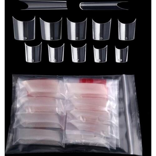500Pcs Clear/White False Nail Art Tips C-shape French Nail Tips Acrylic C Curve False Nail Mold Tools 10 Sizes Fake Nails Tips