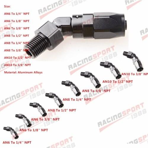 6 8 10 AN To 1/8'' 1/4" 3/8'' 1/2" NPT 45 Degree Swivel Hose End Fitting Adaptor