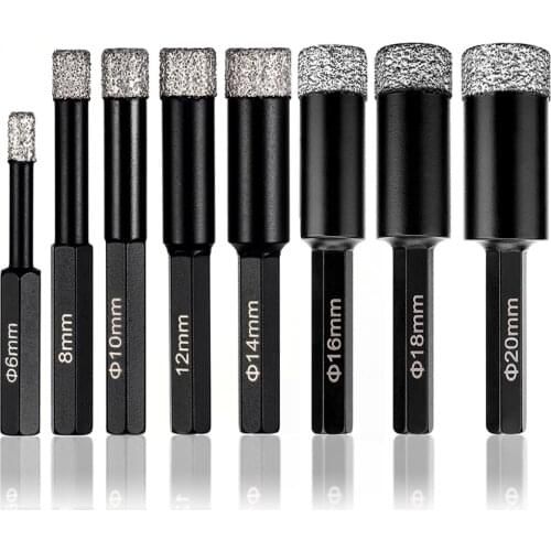 6mm-14mm Vacuum Brazed Diamond Core Bits Dry Drilling Bits Hex Shank Hole Saw Granite Marble Ceramic Tile Glass Drill Bits