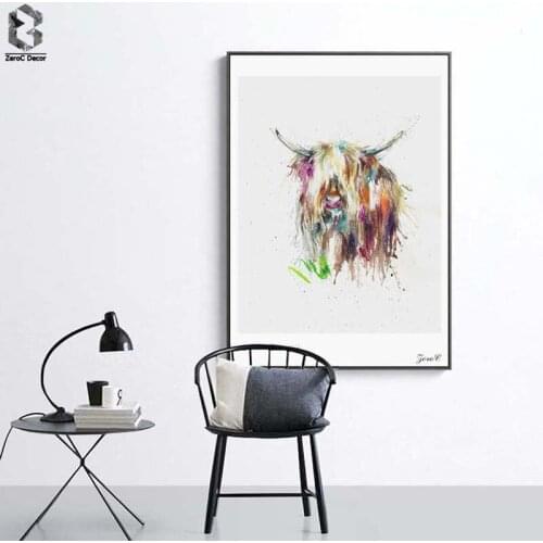 Watercolor Highland Cattle Portrait Posters and Prints Canvas Painting, Cow Wall Pictures for Living Room, Wall Art Home decor