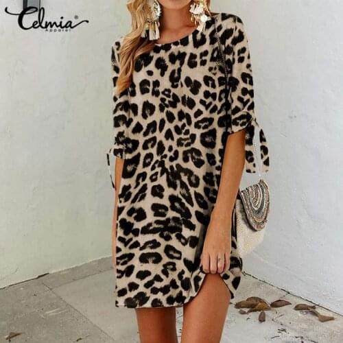 Celmia Vintage Summer Dress Women Leopard Print Beach Vestidos Half Sleeve Casual Loose Mini Party Bohemian Sundress 7