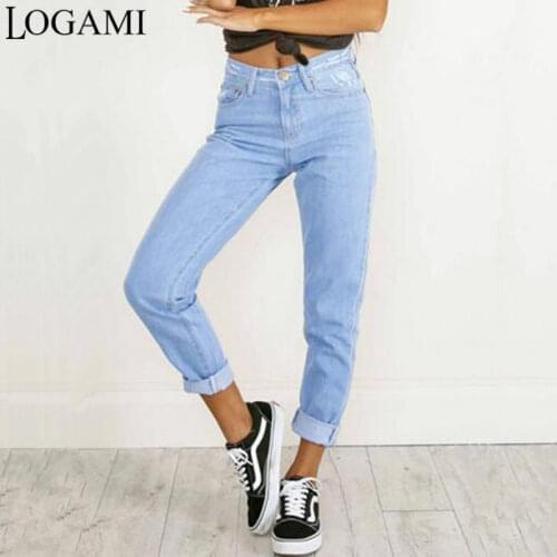 LOGAMI Jean Boyfriend Femme Highwaisted Denim Women Jeans Woman Jeans Pants 2017 Blue