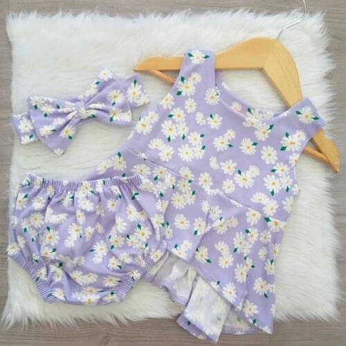 FOCUSNORM 3 Colors Summer Baby Girls Sweet Clothes Sets 3pcs Flowers Printed Sleeveless Ruffles Dress Tops Shorts Headband 0-3Y