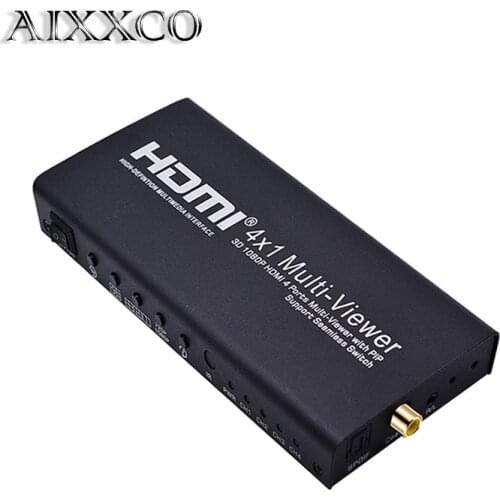 AIXXCO HDMI SPLITTER Switch HDMI 4x1 1080P Quad Multi-Viewer Switcher with 5 different display modes and IR Remote Control