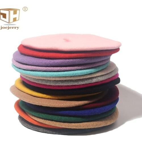 JOEJERRY 100 Wool French Beret Female Military Flat Cap Painter Bonnet Hats 2018 Solid Color High Quality