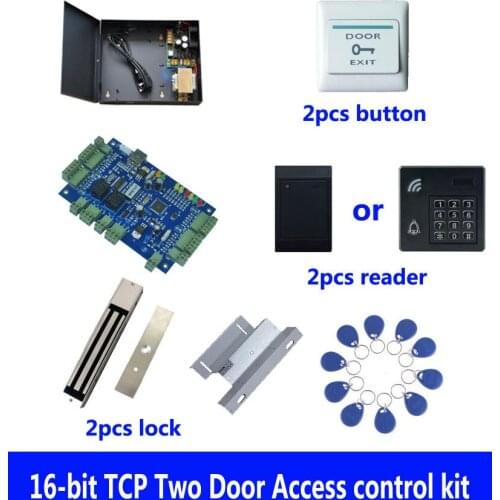 Access control kit,TCP two door access control+powercase+280kg magnetic lock+ZL-bracket+ID reader+button+10 ID tags,sn:kit-B208