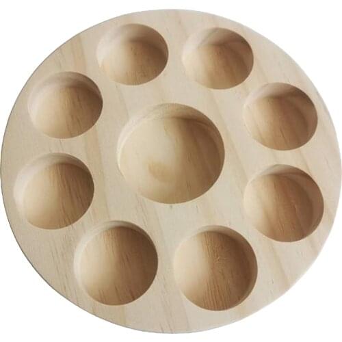 Round Natural Wood Essential Oil Display Stand Cosmetic Makeup Storage Perfume Holders Wood Shelf Display Stand Container
