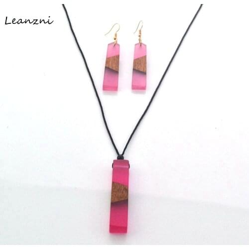Leanzni The latest antique wood resin necklace set, blue fashion jewelry, knitted rope, special gifts, wholesale Necklace Earrin