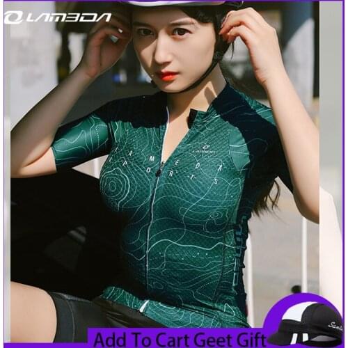 LAMBDA Summer Professional Cycling Clothing Short Sleeve Top Female Road Cycling Mountain Bike Clothing Asian Size