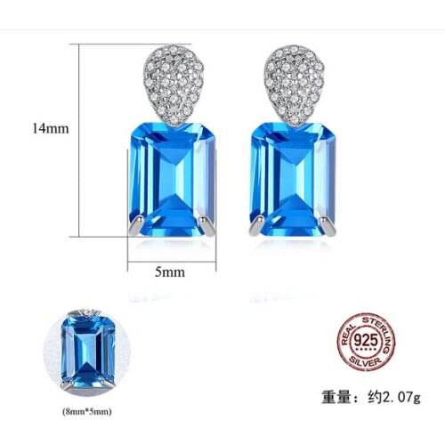 HOT Sell S925 Sterling Silver womens Exquisite heart-shaped claw set square Crystal zircon ruby sapphireium Earrings