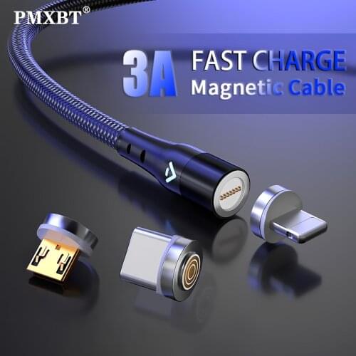 Magnetic Charger Micro USB Cable LED lighting For iPhone Xiaomi Android Phone 3A Fast Charging Wire Cord Magnet USB Type C Cable