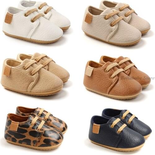 Newborn Baby First Walkers Outdoor Autumn Vintage Retro PU Leopard Leather Toddler Shoes Infant Boy Girl Solid Moccasins 0-18M