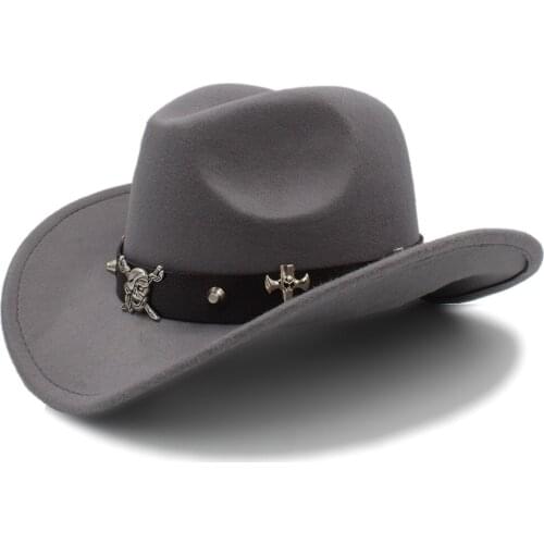 Men Wool Hollow Western Cowboy Hat Pirate Leather Belt Gentleman Dad Jazz Montana Sombrero Hombre Cap Size 56-58CM