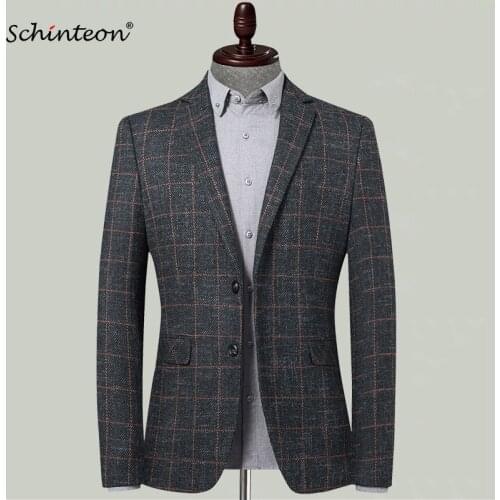 Schinteon Men New Korean Plaid Blazer Jacket Slim Fit Outwear Smart Casual High Quality Party Wedding Clothing 2020