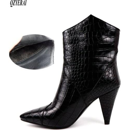 New winter style women shoes ankle Short boots Cone with boots women pointed fashion Female boots Size 34-43