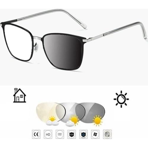 Square Type Al-mg Alloy Men Oversized Photochromic Grey Reading Glasses +0.75 +1 +1.25 +1.5 +1.75 +2 +2.25 +2.5 +2.75 To +4