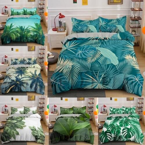 Comforter Cover Tropical Botanical Leaves Duvet Bedding Set Quilt Microfiber Decoration