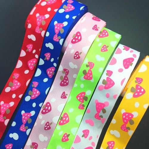 Wholesale 5 Yards 1Inch 25mm Wide Mushroom Printed Grosgrain Ribbon Hair Bow/Christmas/wedding DIY Sewing Craft