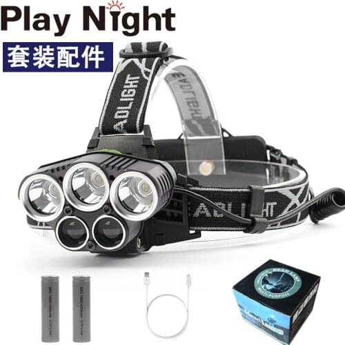 Cross-border glare 5 LED high-power USB rechargeable headlights for night fishing, hunting, night riding and camping 3t6 headlig