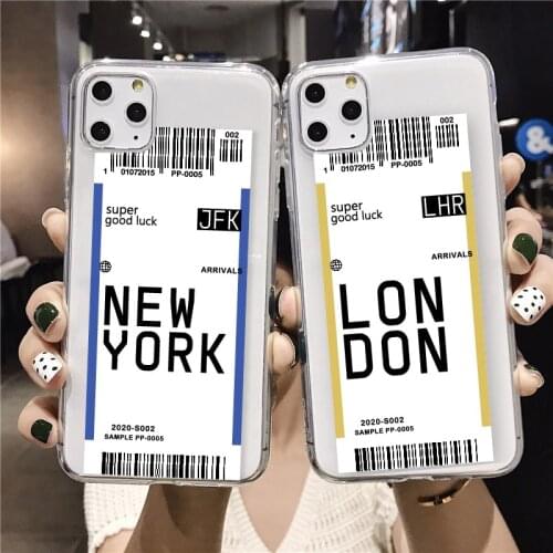 Customize City Name Impact Baggage Tag Travel Passport Clear Phone Case Cover for iPhone 12 11 Pro Max XS XR Max 8Plus 7Plus 7 8