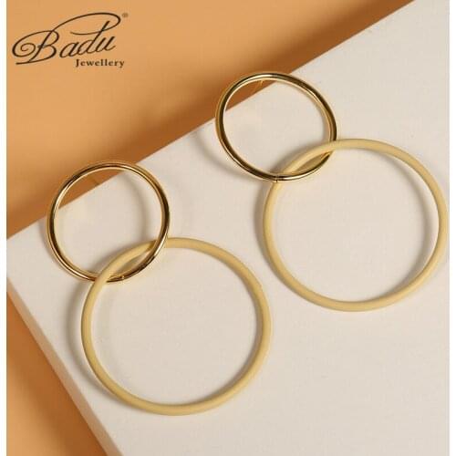 Badu New Geometric Metal Earring Double Layer Earrings Hollow Design Jewelry Minimalism Color Pendant 4 Accessories for Girls