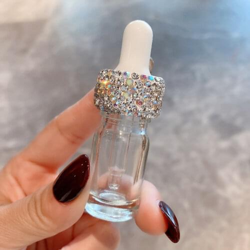 Sparkling 10ml Amber Glass Dropper Bottle Bling Rhinestone Jars Vials with Pipette for Cosmetic Perfume Essential Oil Bottles
