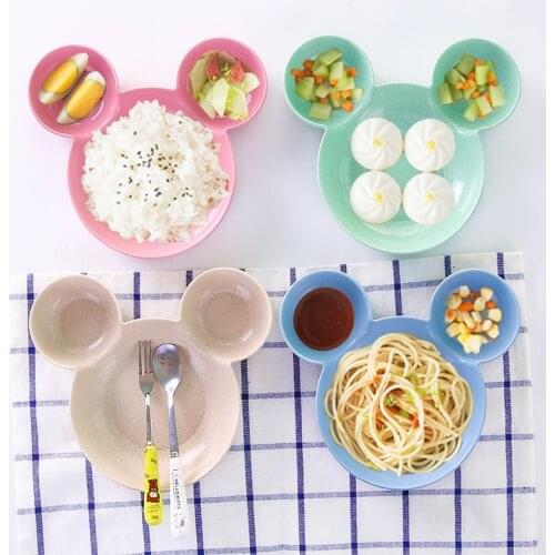 Cute Baby Plates with Dividers Dinner Plates Kids Bowl Tray Tableware Set Infant Feeding Children Divided Dinnerware BPA Free