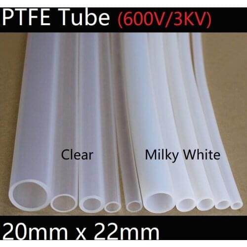 20mm x 22mm OD PTFE Tube T eflon Insulated Rigid Capillary F4 Pipe High Low Temperature Resistant Transmit Hose 3KV White Clear