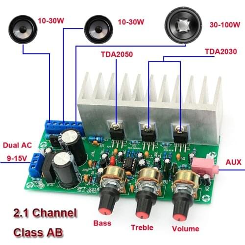 2*15W+30W TDA2030 TDA2050 2.1 Channels Power Amplifiers Audio Tone Control Equalizer Power Amplifier Board Stereo Amp