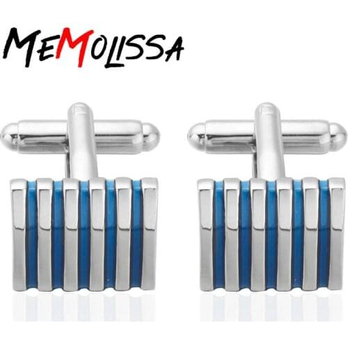 Cufflinks for Men Blue Stripes Square Cufflinks Novelty Cuff links Shirt Men Jewelry Tie Clip Cufflinks Set Gift for Men