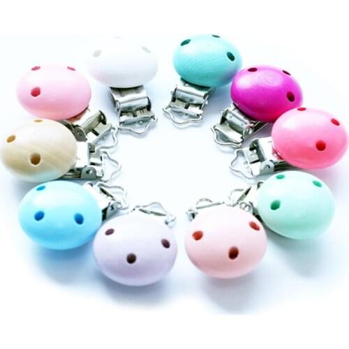 10Pcs/lot Pacifier Clip Round Wooden Baby Pacifier Holder Clips Dummy Pacifier Chain Nipple Clasps Holders Diy Accessories