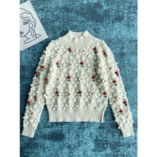 New ladies fashion 2021 long sleeve sexy casual pure handmade hydrangea flower cashmere sweater 0914