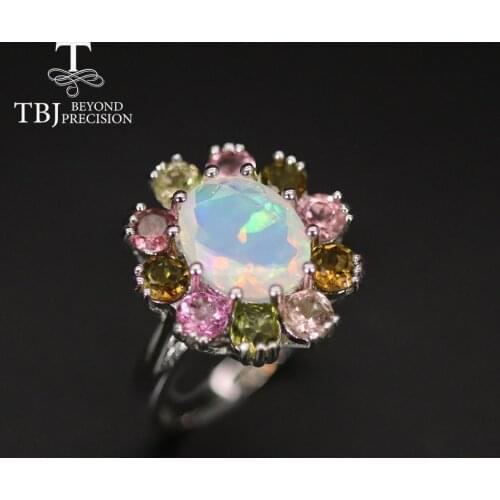 2021 new colorful opal gemstone Ring oval 8*10mm brazil tourmaline real colorstone women Ring 925 sterling silver fine jewelry