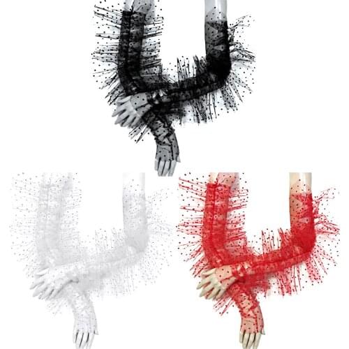 1 Pair Bridal Dot Printed Sheer Lace Mesh Long Gloves Sexy Ruffle Trim Fingerless Mittens Wedding Party Costume Decor Accessory