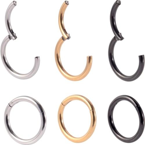 1PC 361L Surgical Steel Cartilage Earring Hoop Hinged Septum Nose Clicker Helix Tragus Daith Earring Nipple Rings Piercing 16G