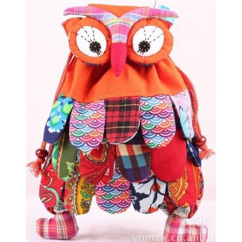 1pcs/lot Preschool Kids Owl Ethnic Bag Colorful Stitch cartton soft Backpack with string Children Purse Gift patchwork bag