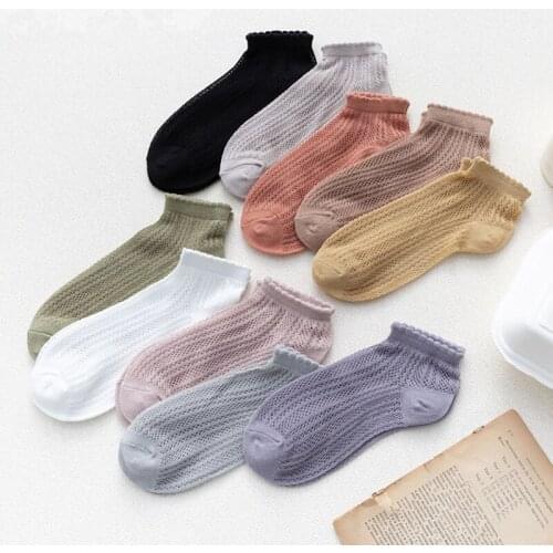 10 Pairs Pack Plain Socks Women Short Ankle Basic Style Hollow Out Mesh Soft Commfortable Cotton Summer Socks Accessories Gift