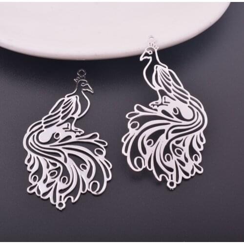 10pcs AB6362 57*32mm High Quality Peacock Charm Connector animal Jewelry Acessories