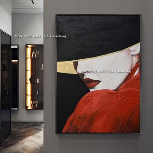 100% Hand-painted Knife Woman Face Oil Painting Colors Figure Large Canvas Modern Living Room Wall Decor Item Wall Art