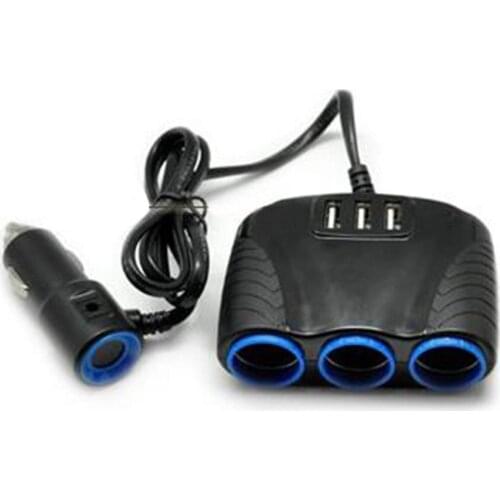 12-24V 3 Ways Car Cigarette- Lighter Socket Splitter USB Charger Power Adapter