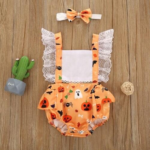 2020 Newborn Toddler Baby Girls Halloween Suspender Dress Romper Bodysuit With Hairband Set Comfortable Baby Girl Romper