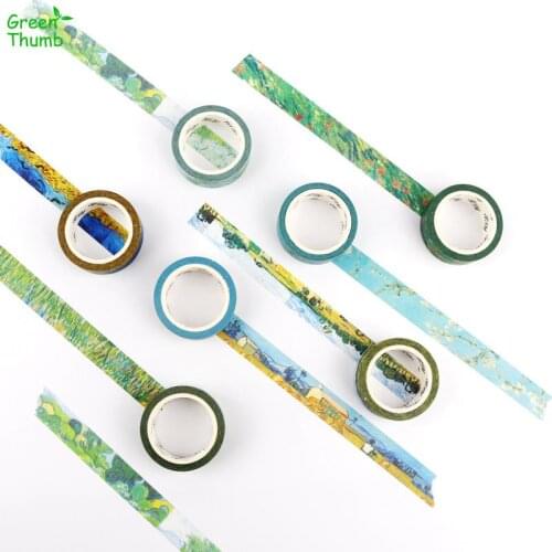 3pcs 1.5cm*7m Colorful Tape Van Gogh Painting DIY Craft Decor Handmade Paper Wheat Field Starry Sky Iris Green Blue Farmhouse