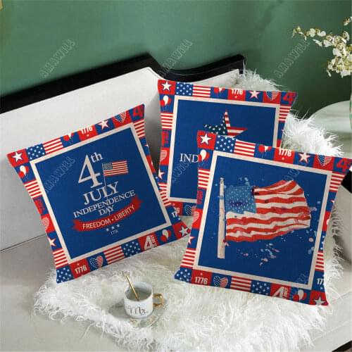 45x45cm American Independence Day Square Linen Pillowcases USA Flag 4th Of July Plaid Pillow Cover Sofa Car Home Decorations