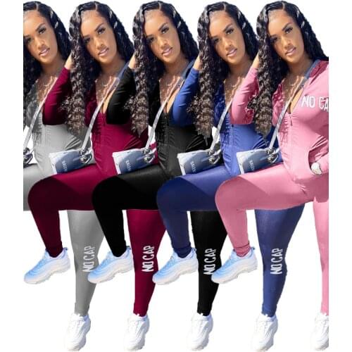 78LY5878 Autumn Winter Women Casual Home Sports Solid Letter Zipper Two Piece Set Top and Pants Tracksuit Sweatsuit Outfits