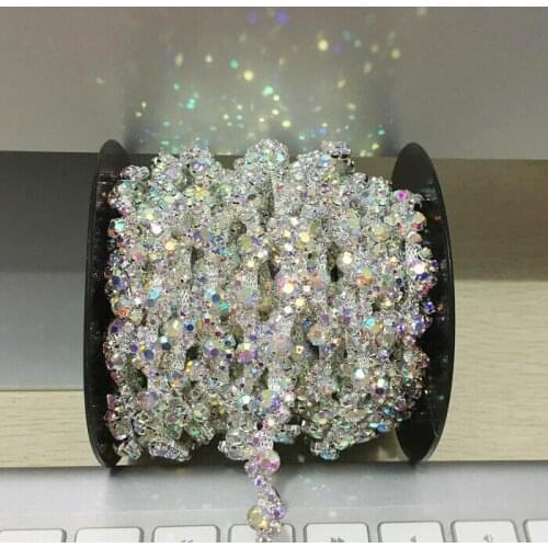 Free shipping 1 yard/pack 1.1cm AB crystal rhinestone thin chain yard trims DIY gown evening dress hat shoes garment accessory