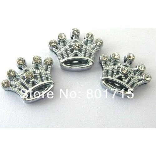 Free ship Wholesale 50pcs zinc alloy Rhinestone Crown Internal Dia.10mm slide Charms can through 10mm Belt Pet Collar Wristband