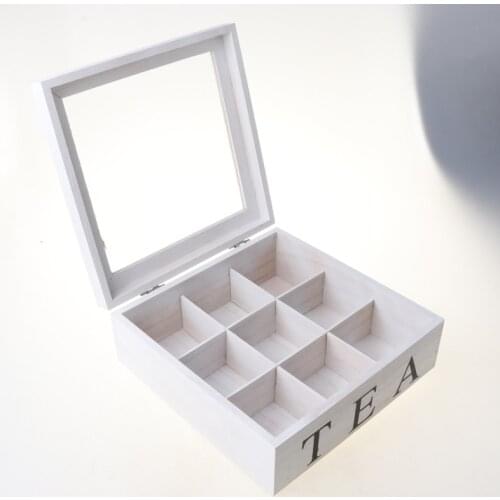 Tea Box Natural Chest With Clear Hinged Lid 9 Storage Sections Wooden Box Storage Dried Flowers Puer Tea Box Case Wholesale