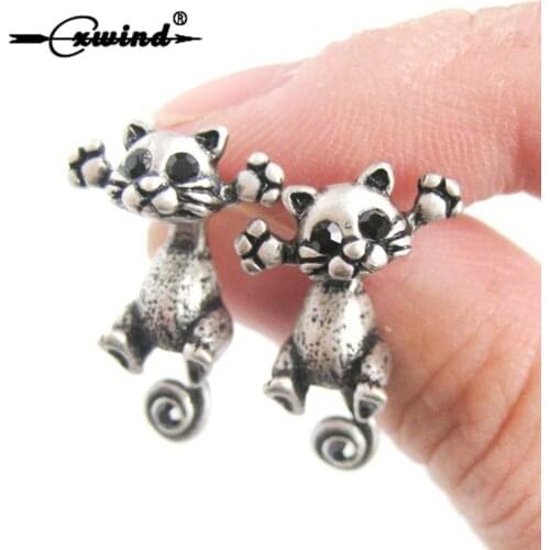 Cxwind Cute 3d Adorable Kitty Cat Stud Earrings for children Jewelry animal earings set Fashion for Baby Kids Girls Best Gift